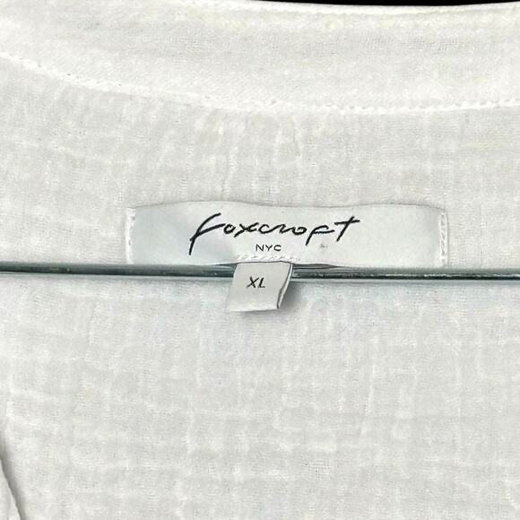 Foxcroft White Gauze Cotton Button Blouse XL Ruched Sleeves Boho Chic Coastal - Picture 3 of 11